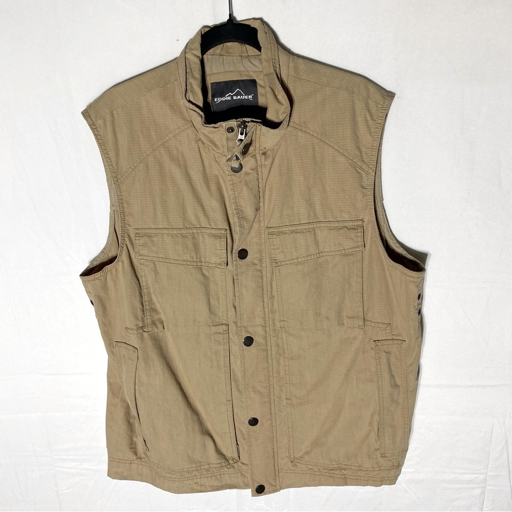 Eddie Bauer Travex Tan Rip Stop Utility Hiking Vest XL UV Protection StormRepel